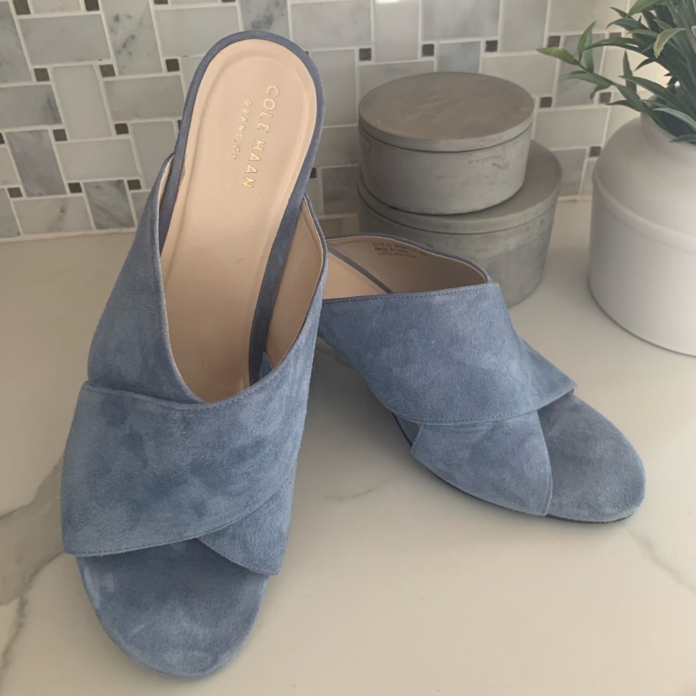 Cole Haan OS Gabby Blue Suede Mules